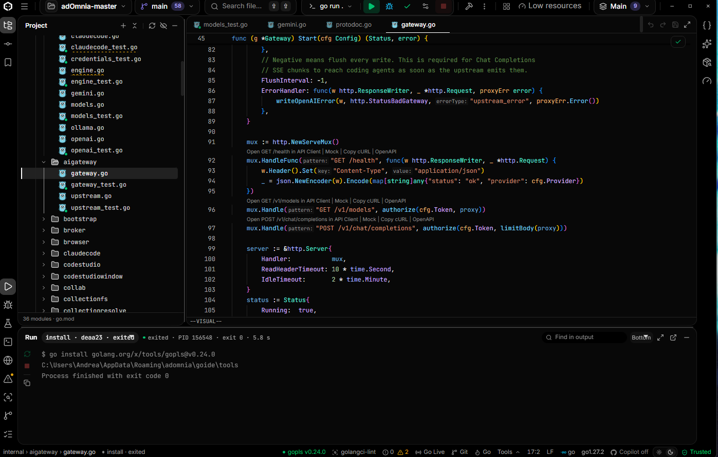 Code Studio with a Go project and editor